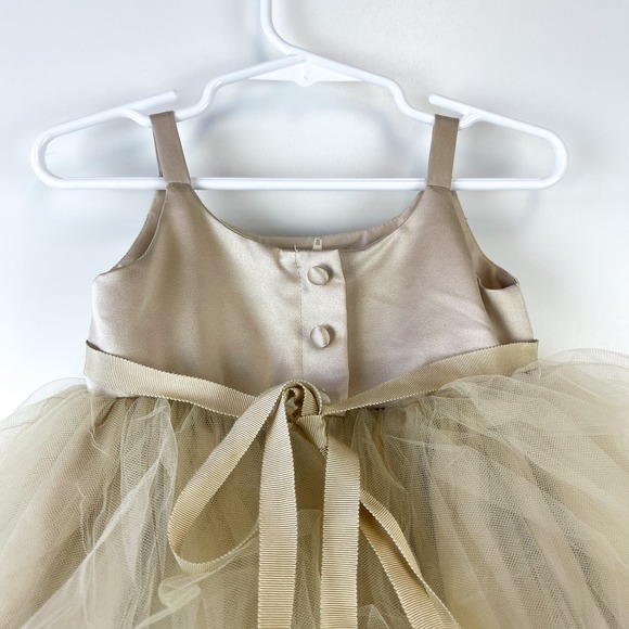 US Angels (18M 18 Mos) Flower Girl Satin Tulle Dress in Champagne Beige Wedding - Picture 6 of 9